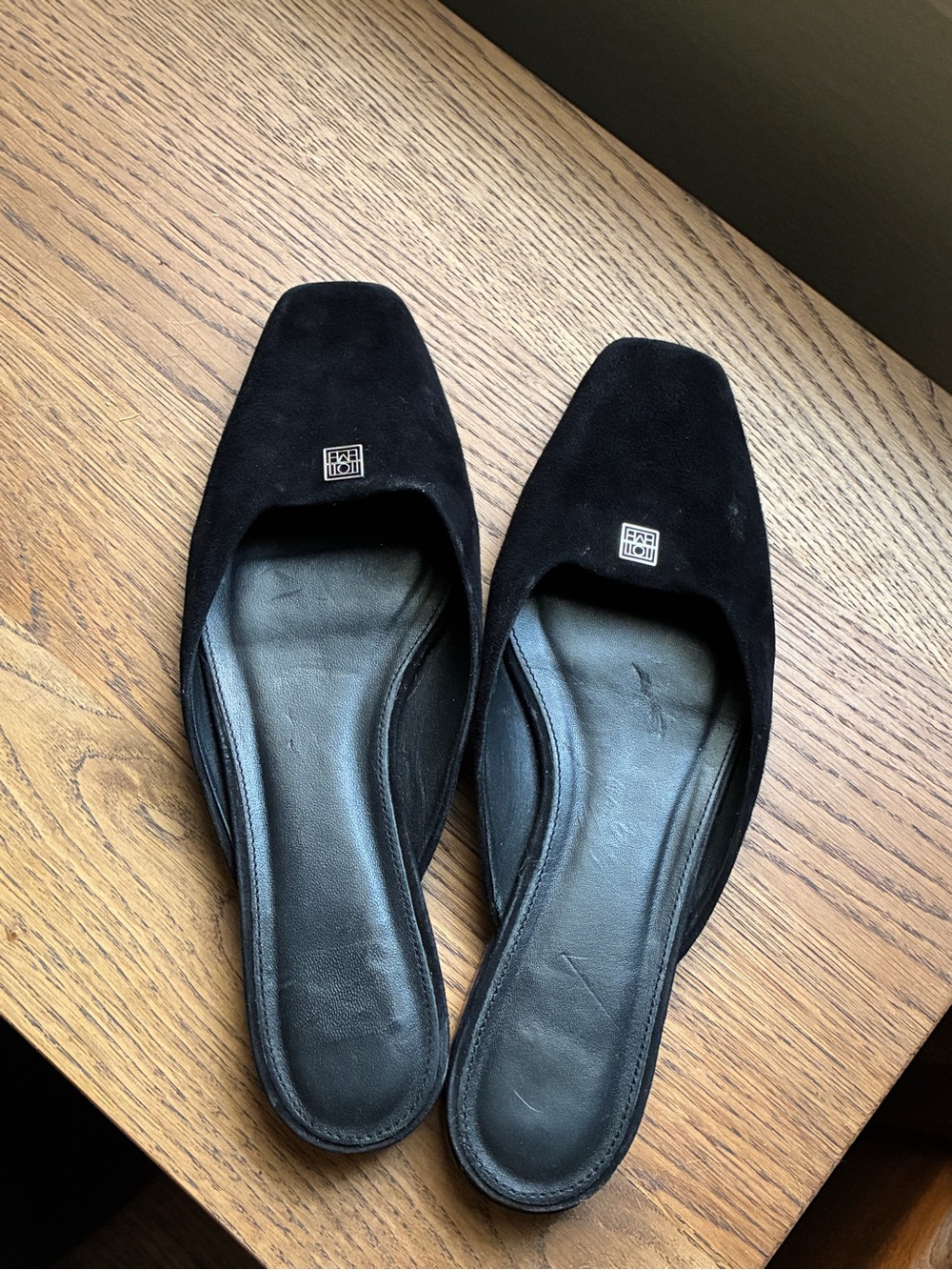 Toteme Black Suede Square-Toe Slip-On Mules Size 38 EU